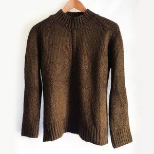 Mango MNG Suit Chunky Knit Brown Dark Olive Mock Neck Sweater XS